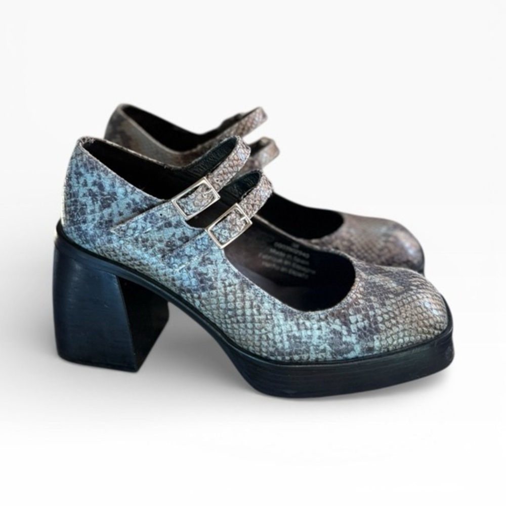 Women’s Double-Strap Block Heel Mary Jane in Metallic Snake Print